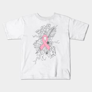 Breast cancer awareness pink ribbon with floral background Kids T-Shirt